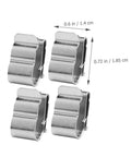 Hella Tough 50 Pack Stainless Steel Solar Cable Clamps For Photovoltaic Wire Management, four metal clips displayed with dimensions.