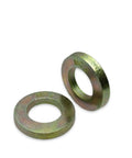 Killer Heavy Duty 9/16 Flat Washers Grade 8 Steel Zinc Plated 500 Count showing two zinc coated flat washers for heavy-duty assembly.