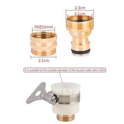 Brass Hose Barb Connector Set 5 Pcs Water Pipe Fittings Pro Grade Universal Garden Adapters with detailed thread measurements.