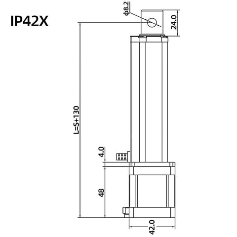 Technical drawing of the Rock Solid IP42 Linear Actuator Electric Stepper Motor Controller with dimensions and details.