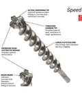 Beast Mode One And A Half Inch SDS Max Speed X Rotary Hammer Bit with inclined side cutters and wear mark indicator for concrete drilling