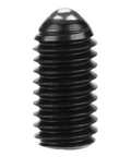 Built Rugged Carbon Steel M6 Hex Socket Ball Spring Plunger Set Ten Piece, close-up of black carbon steel spring plunger.
