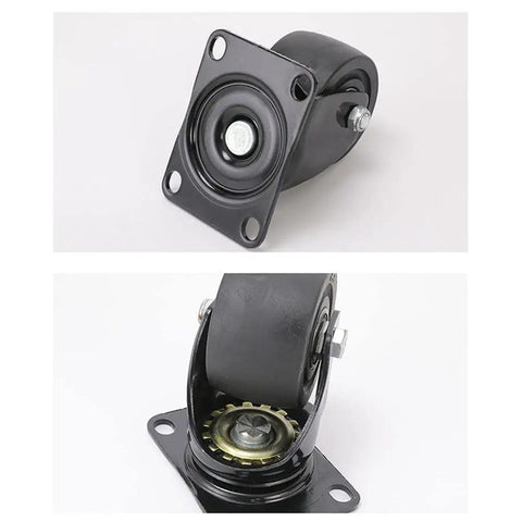 Smooth Rollin Heavy Duty Directional Casters Set Of Four Two Inch Nylon Wheels With Anti Scratch Mounting Plates showing swivel caster with black nylon wheel.