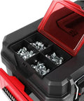 Beefy 19 Inch Tool Box With Big Small Parts Organizer Tray For Nuts Bolts Screws And Drill Bits Made From Dang Tough Resin showing organized screws.