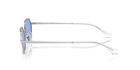 Side view of Hexagonal Silver Sunglasses With Blue Bio-Nylon Lenses, 58 Mm, Eco-Friendly Frame Made From Castor Oil, 100 Percent UV Protection