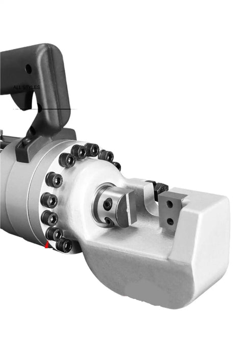 Close-up of Heavy Duty Handheld Rebar Cutter Engineered For Demanding Construction Sites Slices Round Square And Threaded Steel Lightning Fast.