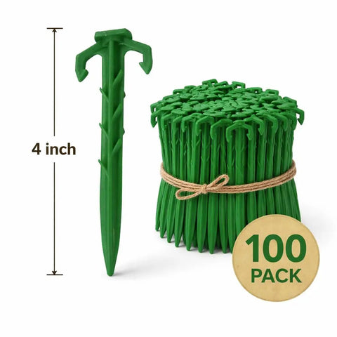 Contractor Grade Biodegradable 4 Inch Stakes 100 Count For Securing Weed Fabric Landscape Fabric Netting And Blankets With Ribbed Design