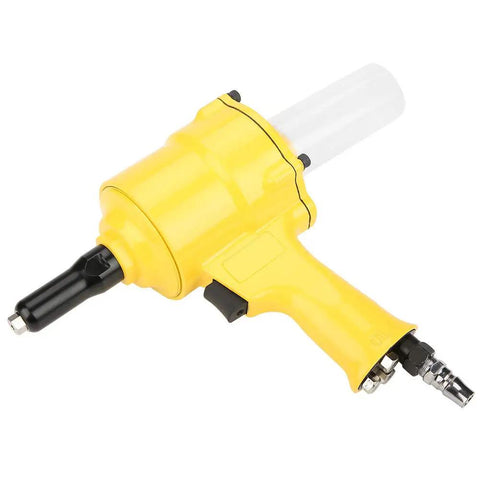 Professional Grade Pneumatic Rivet Gun With Knockout Grip Design And Killer Pull Power Air Powered Riveting Tool detail of yellow design.