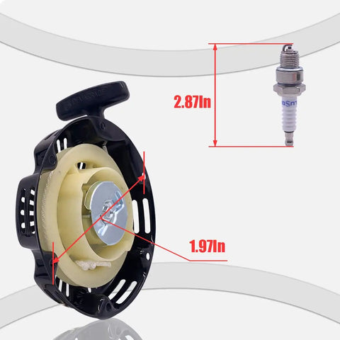Pull Start Recoil Starter With Spark Plug For 97cc 2.8HP Mini Bikes And Go Karts Fits CK100-S CT100U CC100X SK100 MM-B80 image showing dimensions