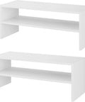Extra Wide Stackable Wood Shoe Rack 28 Inch Two Shelf Storage Organizer Holds Nine Pairs in white finish.