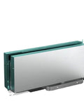 Tough As Nails Floor Spring For Frameless Glass Doors Slot Free Bottom Pivot Hardware, side view, sleek design with silver and green finish.
