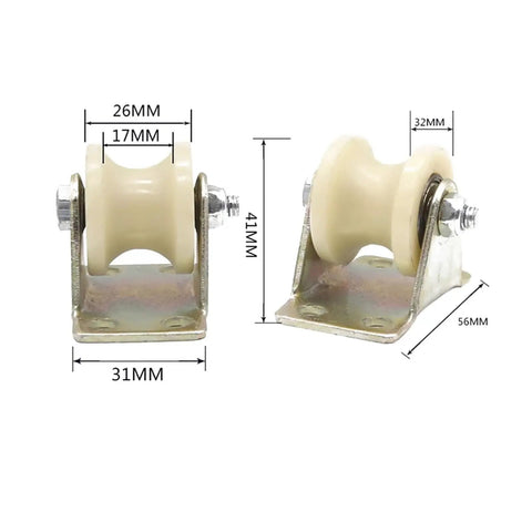 Heavy Duty Nylon Sliding Door Pulley With Square Groove H Track Roller Rides Easy Single Side Wheel For Fence Gate Electric Hardware Built Tough Indoors Or Outdoors, white nylon wheel with metal base, dimensions 41x32mm.