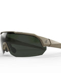 Heavy Duty Tactical Shooting Glasses For Men Featuring Anti Fog Lenses Ansi Z87.1 Certified Ballistic Safety Eyewear side view with tan frame.