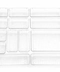 13 Piece Clear Drawer Organizer Set For Bathroom And Kitchen, Modular In Drawer Storage System, Plastic Bins, Top View