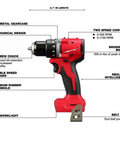 Rugged Brushless Compact Cordless Drill Driver Delivers Serious Kick Rock Solid Metal Construction And Maximum Torque For Tight Worksite Grinds Sold As Bare Tool, shown side view with features highlighted.