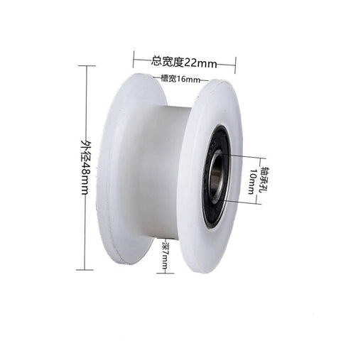 Premium Nylon H Shaped Track Wheel For Round Pipe Sliding Doors Silent Glide Pulley Heavy Duty Groove Roller, side view with dimensions.