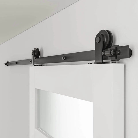 Heavy Duty Ten Foot Barn Door Hardware Kit With Sliding Track For Single Door Including Door Handle And Floor Guide Solid Steel Construction