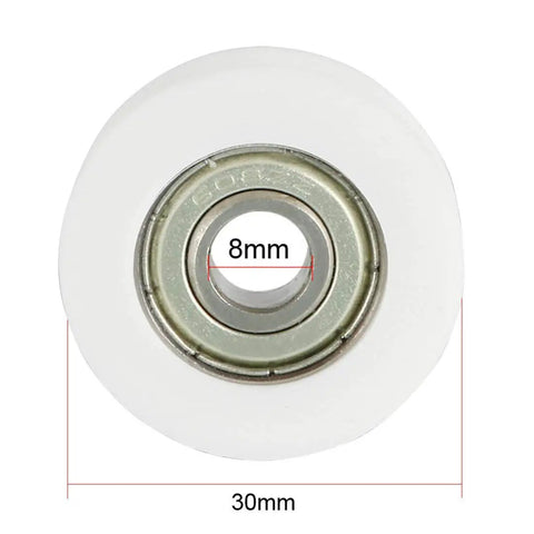 Kickass Smooth Glide 2 Pack Nylon Flat Belt Pulley Wheel with 8mm bearing and 30mm diameter for workshop use.