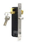 12V 24V Plug And Play Electric Drop Bolt Lock With Manual Key Override Cylinder side view showing key and stainless steel finish.