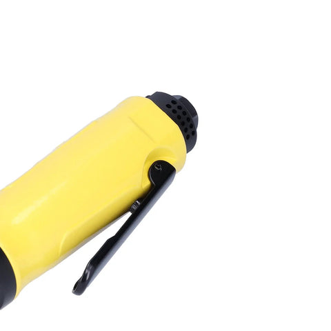 Close-up view of Compact Mini Air Angle Die Grinder 22000 RPM Pneumatic Power Tool with yellow body and black accents.