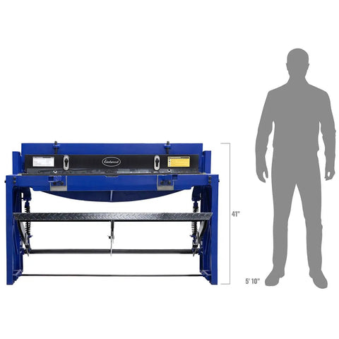Heavy Duty Kickass Cast Iron Manual Stomp Shear Machine For Cutting Thick Sheet Metal And Aluminum Up To 14 Gauge With Razor Sharp Tool Steel Blades - front view with height comparison.