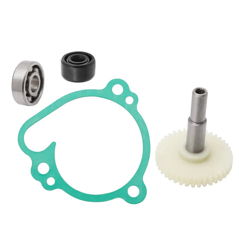 Top Shelf Water Pump Rebuild Kit Featuring Impeller Shaft Gear Bearing And Seal Gasket for Kawasaki Kx100 Kx85 Kx80 includes shaft gear and gaskets.