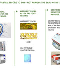 Item tested seal notice on appliances, including warranty information and certified weight details for shipping.