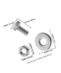 Stainless Steel Carriage Bolt Nut And Washer Kit 10 Sets 304 Grade High Strength Fasteners size diagram showing bolt, nut, and washer.