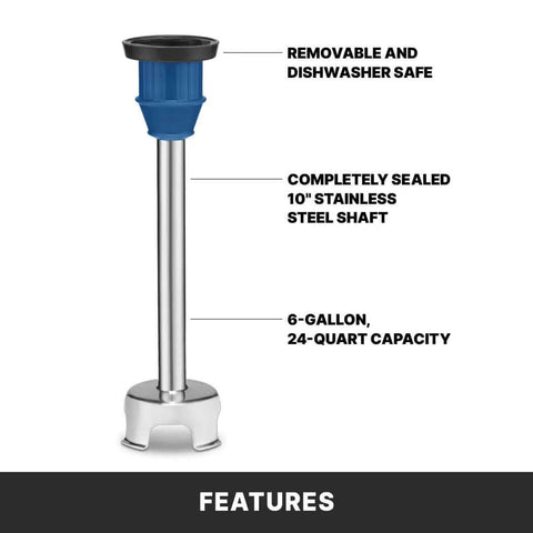 Pro Kitchen Workhorse Immersion Blender With Rock Solid Variable Speed And A Versatile 10 Inch Stainless Shaft for soups and sauces.