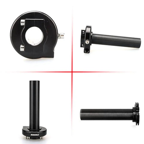 High Sensitivity Motorcycle Throttle Assembly With Short Stroke For Light, Precise Control On Dirt Bike And Motocross Universal 22mm Seven Eighths Inch Twist Throttle Handlebar CNC Aluminum Alloy Durable Black in four views.