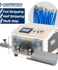 Heavy Duty Automatic Cable Wire Cutter And Stripping Machine Featuring Touch Screen Display And Smart Motion Controller For Straight Shot Length Accuracy And Quick Setup During Rush Projects with visible controls and wire feed.