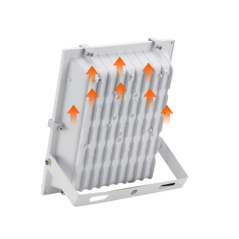 Rugged 120W Solar Flood Light Featuring 194 Killer Bright LED Chips IP66 Rated Waterproof back view showing heat dissipation design.
