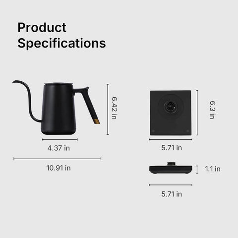 Product specifications for Fish Smart Electric Coffee Kettle 600ML Gooseneck Pour Over Kettle For Coffee And Tea With Variable Temperature Control Fast Boil 304 Stainless Steel Home Edition Black.