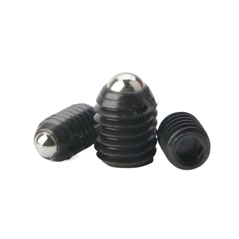 High Grade Stainless Steel Mini Spring Ball Plungers With Slick Rolling Action And No Nonsense Hex Set Screws Built Tough For Precision Tooling And Rock Solid Alignment 15 Piece Pack showing three plungers with hex set screws.