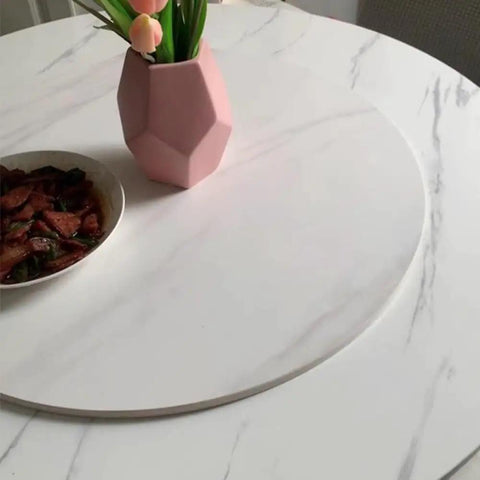 Built Different Wooden Lazy Susan Turntable With 360 Smooth Swivel Rotation For Dining Tables Kitchen Islands Black Serving Tray on white marble table.