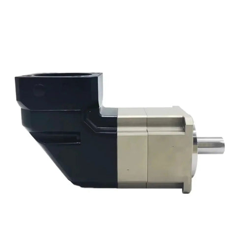 Badass Right Angle Planetary Gearbox Built With Tough Helical Gears Designed For Nema 17 And 23 Stepper Motors Rolling Out Heavy Duty Torque At A Crisp 30 To 1 Precision Reducer Setup, side view showing helical gear design.