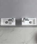 Wall Hung Cloakroom Basin Sink Small Rectangle Ceramic Wash Basin White High Gloss Finish Right Hand Tap Hole slick modern pair