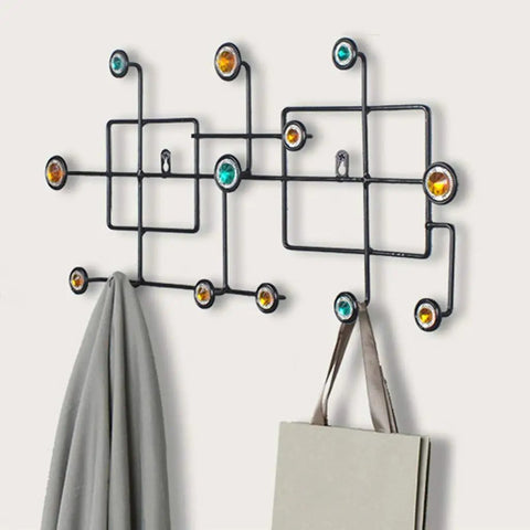 Premium Wall Mounted Coat Rack Featuring Diamond Finish Door Hook Excellent For Sorting Entryway Coats Keys And Outerwear Industrial Steel Frame with colorful hooks.