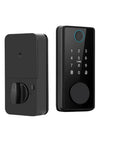 Slick Multi Language Smart Fingerprint Deadbolt Lock With Effortless Tuya App Pairing Foolproof Keyless Entry And Real Time Access Log Tracking built with a rugged black design.