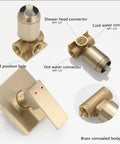 Parts of Brushed Gold 8 Inch Square Rainfall Shower Head Set With 14 Inch Extra Long Shower Arm All Metal High Pressure Shower Faucet Kit Including Rough In Valve And Trim For Modern Bathroom