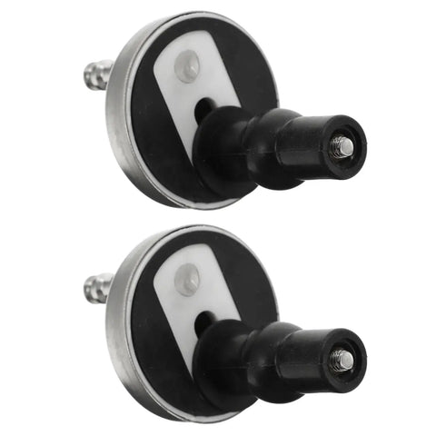 Premium Quick Release Toilet Seat Hinge Kit With Top Mount Hardware Includes Screws And Nuts For Standard Toilets showing two black top mount hinge clips.