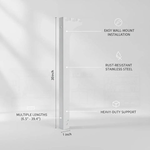 Stainless Steel Wall Mount Column Bracket For Floating Shelves 1 Inch Wide Vertical Support, 30-inch, great for garage and kitchen