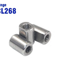 Close-up of metal hinge CL268 connector showing threaded holes for Hidden Spring Concealed Cabinet Hinge Industrial Style One Piece Construction Built To Last Heavy Duty Soft Close Ready Concealed Mount For Kitchen And Workshop Cabinets.