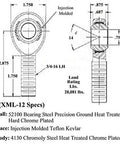 Heavy Duty 3/4 Inch Chromoly Rod End Link Kit Featuring Rock Solid Misalignment Spacers diagram detailing specifications and materials.