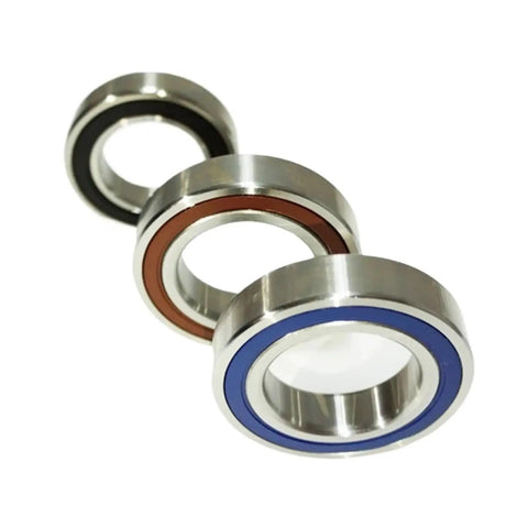 P4 Precision Silicon Nitride Hybrid Ceramic Ball Bearings 12X32X10MM Sealed Angular Contact Spindle Units in three color variations.