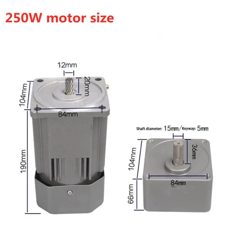 Heavy Duty Variable Speed Gear Motor For Garage Builds 110 Volt 120 Watt dimensions shown with measurement details.