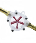 Check Clear Inline Water Flow Indicator With Rotating Impeller For 16mm Push Fit Pipes, transparent acrylic with red impeller.