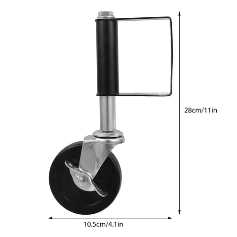 Heavy Duty Spring Loaded Gate Caster Wheel with Adjustable Steel Elastomer Support for Farm Yard Gates Hella Smooth Swivel Action, 28cm tall, 10.5cm wide.
