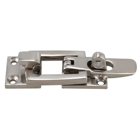Premium Two Pack 316 Marine Grade Stainless Steel Boat Door Latch Catch And Anti Rattle Fastener Clamp Designed To Hold Tight For Years Of Smooth Sailing And Chill Lake Days Exactly 70mm Size, showing a close-up of stainless latch.