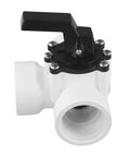 Heavy Duty Three Way PVC Diverter Valve For Swimming Pool And Spa Smooth Handle Action No Drip Design, white plastic design.